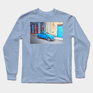 Blue Car On Streets Of Havana, Cuba Long Sleeve T-Shirt